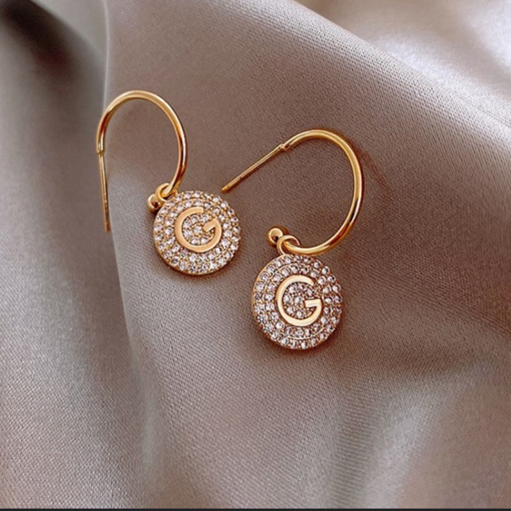 ⭐️NEW⭐️Chic Rhinestone G Small Hoop Stud Earring Designer Inspired